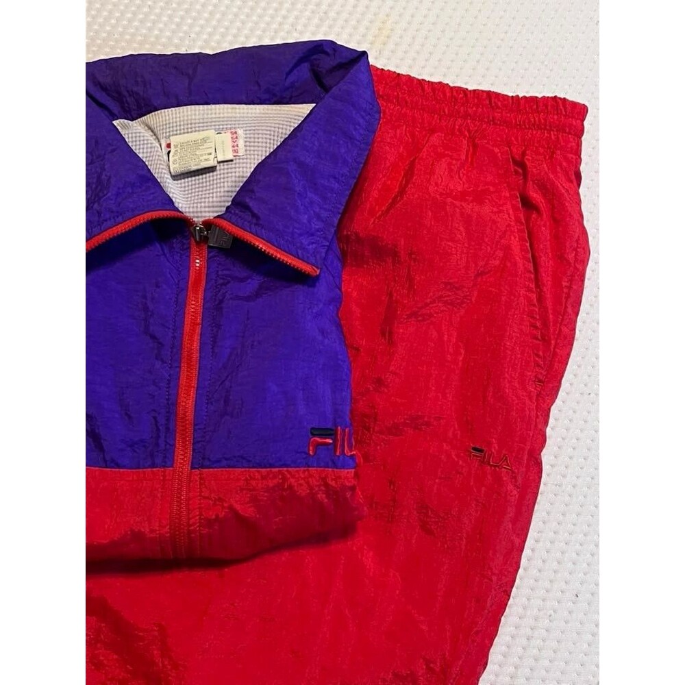 V- Vintage FILA Men's 90s Colorblock Tracksuit Jacket (XL) Pants USA 38 (L)